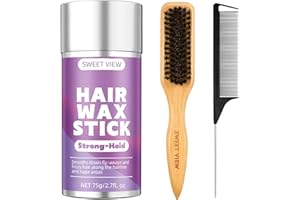 SWEET VIEW Boar Bristle Slick Back Hair Brush & Hair Wax Stick for Tame Flyaways, Frizz, Sleek Ponytail, Buns and Edge Baby H