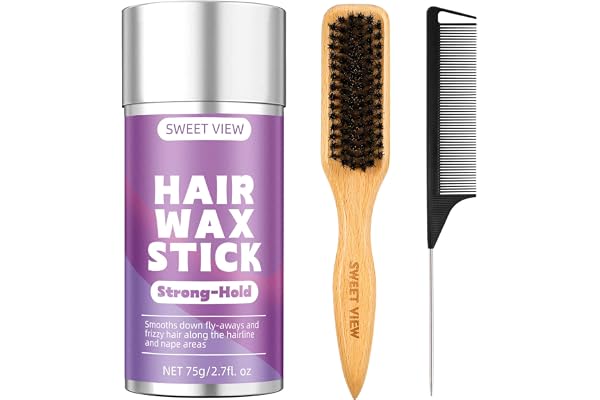 SWEET VIEW Boar Bristle Slick Back Hair Brush & Hair Wax Stick for Tame Flyaways, Frizz, Sleek Ponytail, Buns and Edge Baby H
