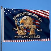Hillsuren USA 250th Anniversary Flag Double Sided 3 x 5 ft Anniversary United States Semiquincentennial Grommet Independence Day 4th of July Patriot Outdoor Garden Banner(Liberty)