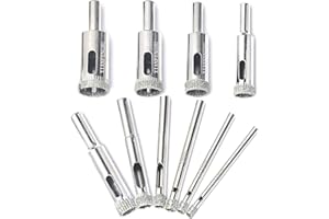 Diamond Hole Saw Kit 10PCS, Glass Hole Saws, Diamond Drill Bit for Glass, Ceramic Tile, Marble, Granite, Stone, Bottles DIY (