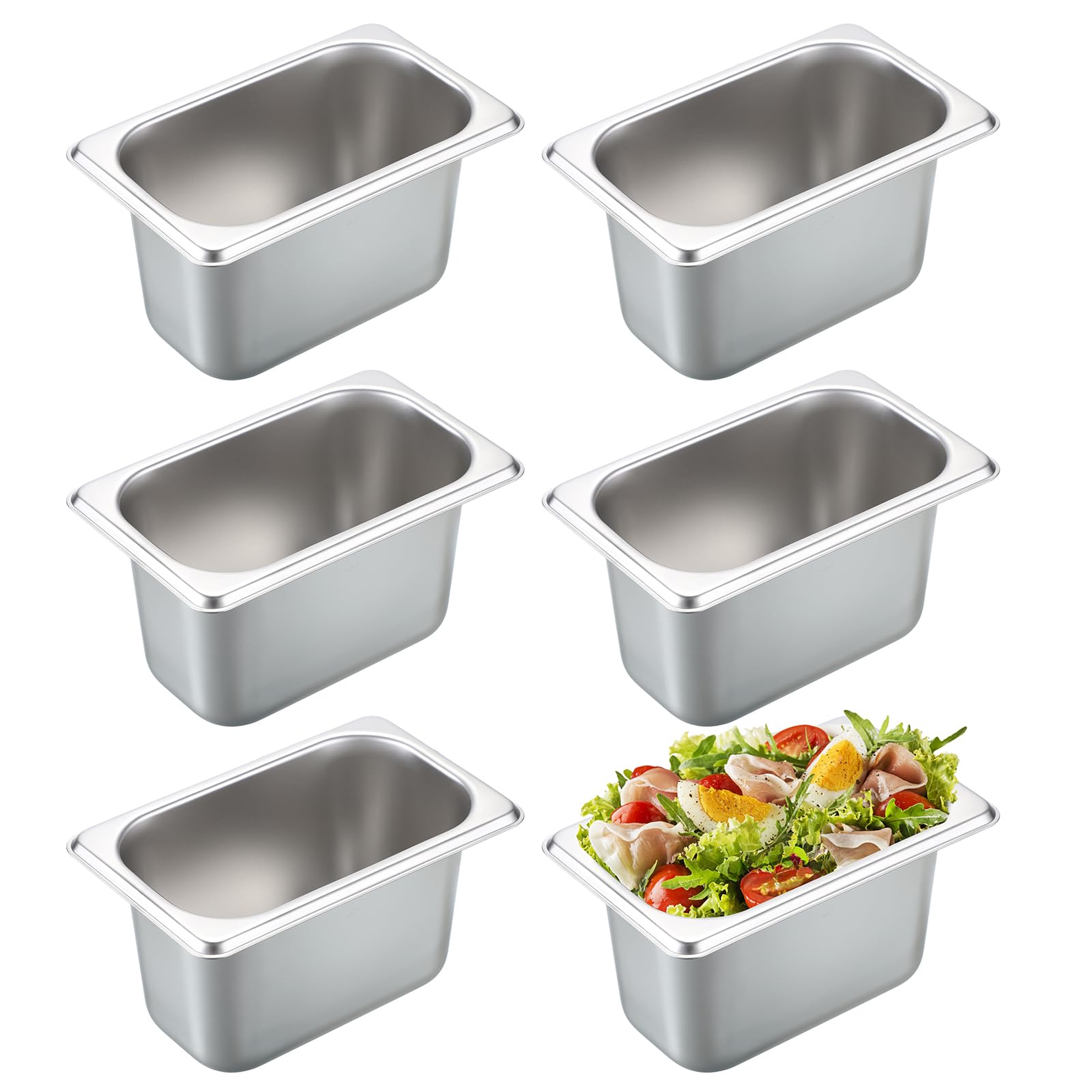Photo 1 of BSTKEY 6 Pack 1/9 Size 4 Inch Deep Hotel Pans, Stainless Steel Steam Table Pan, Stackable Catering Pan Metal Pan Commercial Food Pans for Kitchen Restaurant Buffet Party Supplies