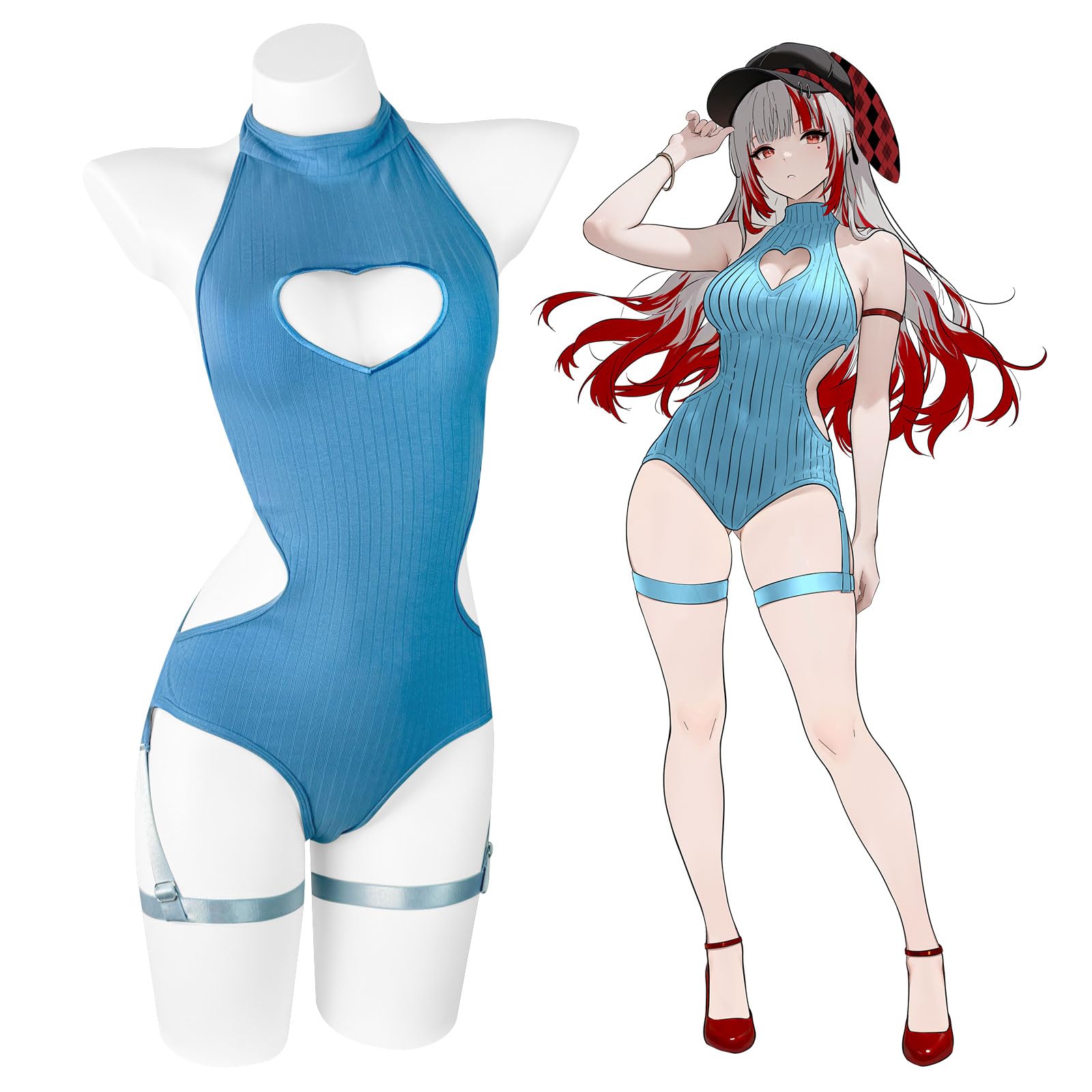 Photo 1 of KORURACLUB Women's Black Lingerie Backless Bodysuit Corset Top Sexy Bodysuits Halter Neck Bodysuit Heart Cutout Corset Top (Blue, XS/M)