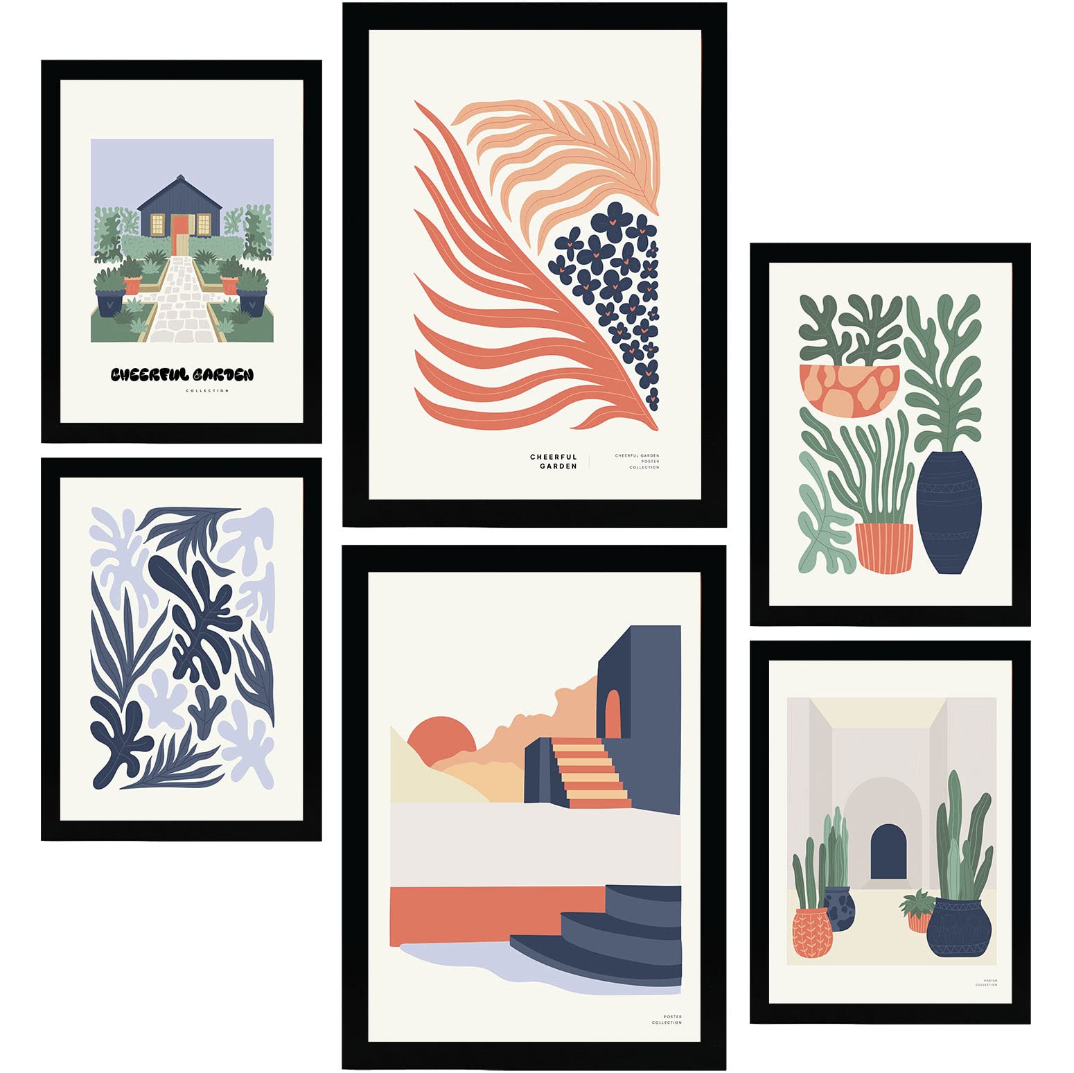 Nacnic Set of 6 Minimalism Posters in Pastel Colours. Cheerful Garden. Prints of Landscapes and Nature for Interior Design and Decoration. Sizes A3 & A4. Unframed.