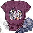 Woffccrd Womens Funny Leopard Pumpkin Printed Shirts Halloween Short Sleeve Graphic Tees Fall T-Shirts Tops