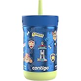 Contigo Kids Leighton Spill-Proof Stainless Steel Paw Patrol Tumbler with Straw, 12oz, Paw Patrol Power Pups, Blue/Green