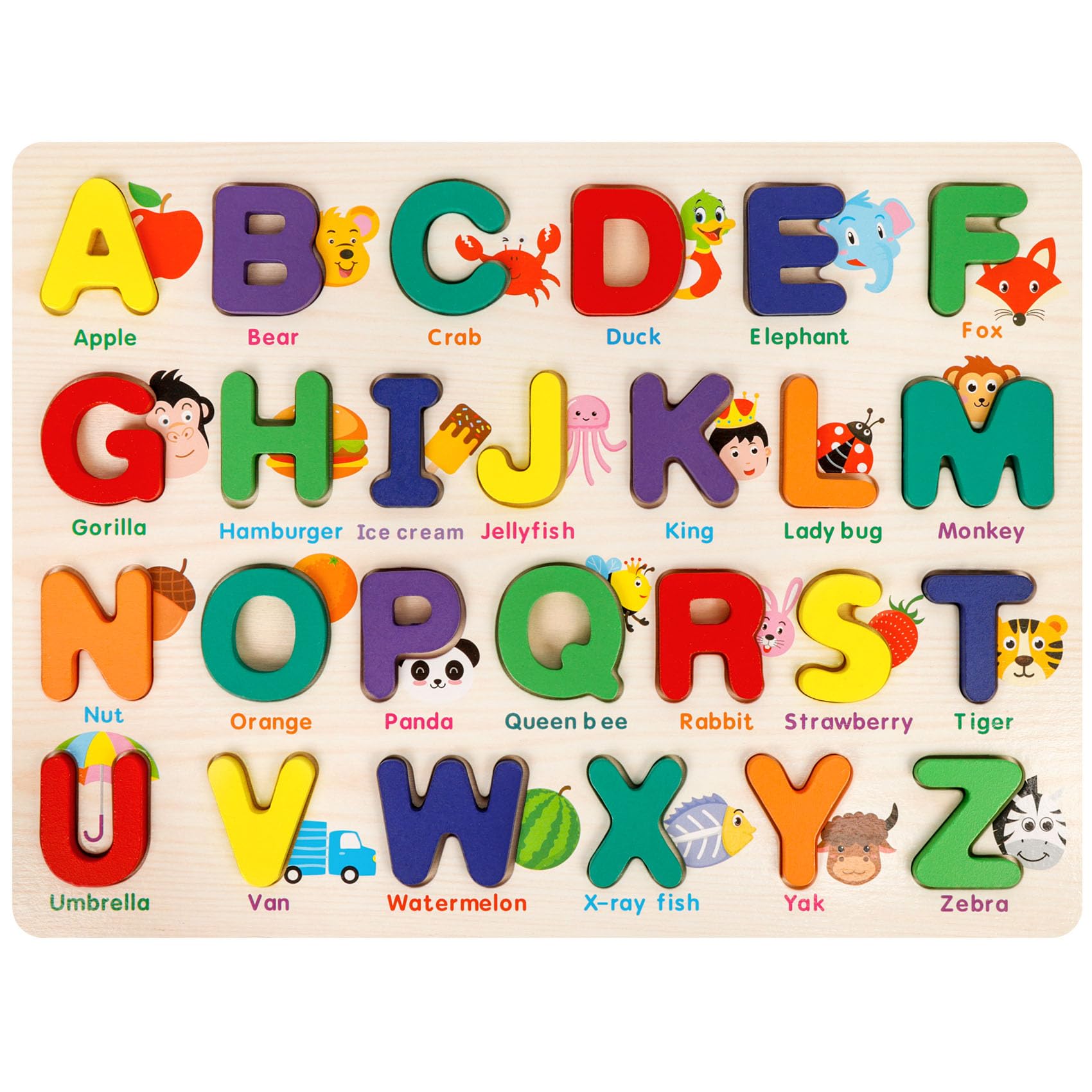 Alphabet Puzzle Wooden Puzzles for Toddlers, ABC Shape Learning Toddler Toys with Board & Letter Blocks, Preschool Educational Toys for Girls Boys, Pattern Alphabet