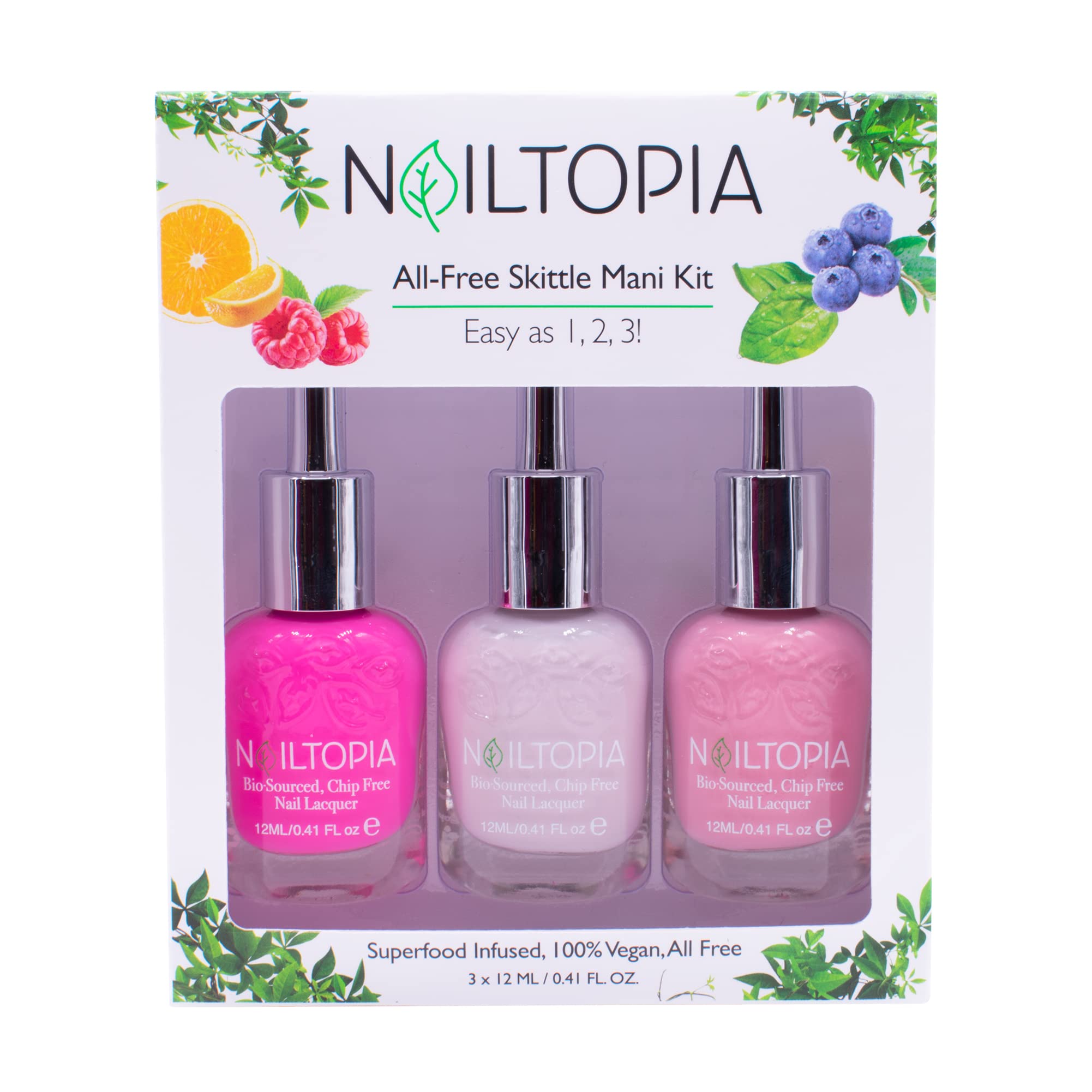 Nailtopia Skittle Mani Kit - Pretty In Pink For Women 3 x 0.41 oz Birds of Paradise, Kissin In The Rain, Uptown Girl