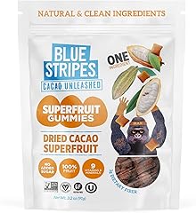 Blue Stripes Cacao Superfruit Gummies - Vegan Chewy Fruity Snack, No Sugar Added 100% Fruit Gummy, 9 Essential Vitamins & Min