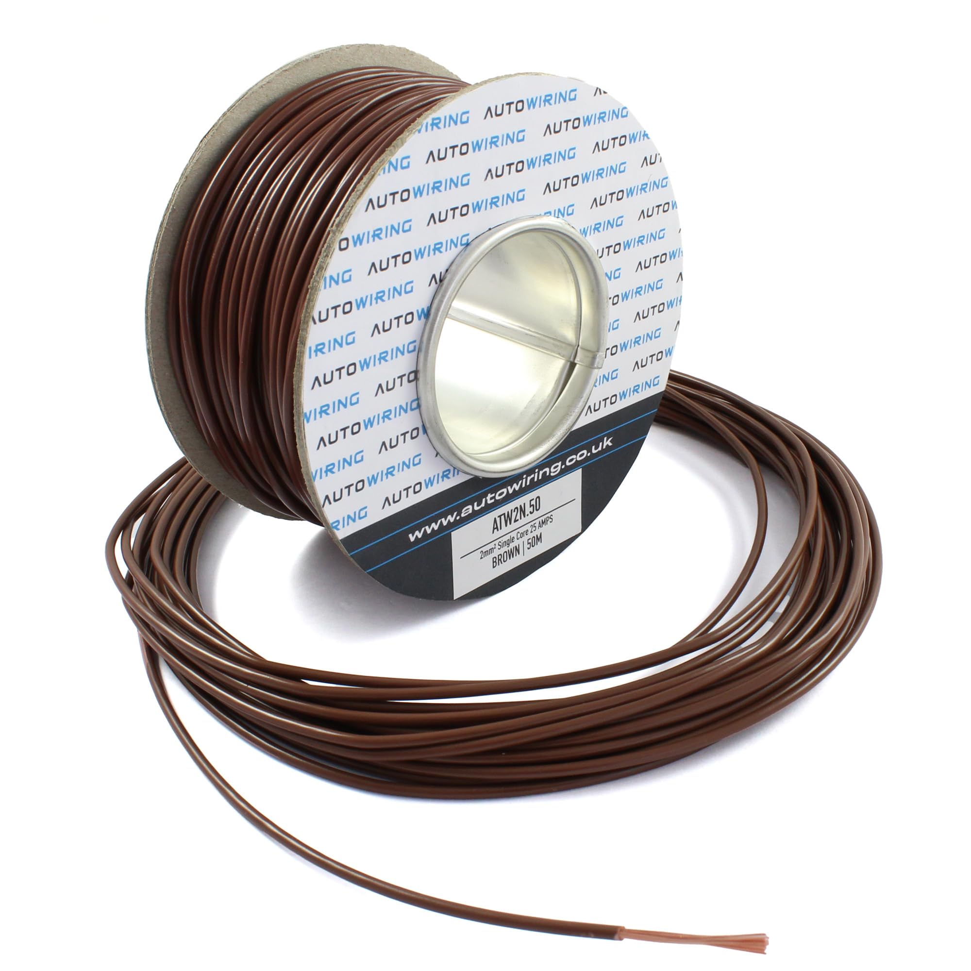 Autowiring 25 AMP Rated 2mm² Single Core Stranded Copper Cable 12v 24v Thin Wall Wire (10M 20M 50M 100M) (BROWN, 10M Coil)