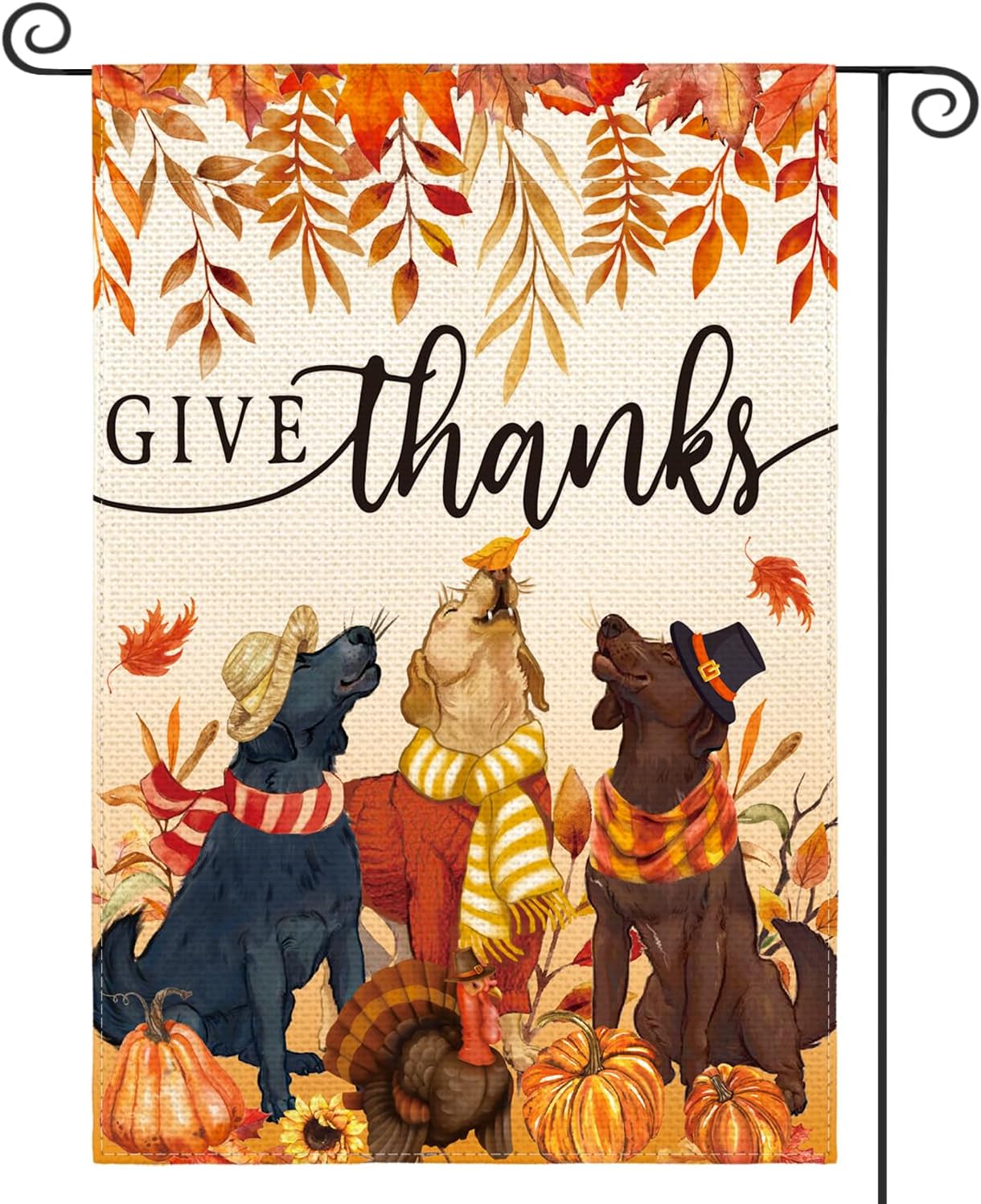 Flags - AVOIN colorlife Give Thanks Fall Thanksgiving Garden Flag 12x18 Inch Dog Pumpkin Turkey Double Sided, Harvest Holiday Yard Outdoor Decorative Flag