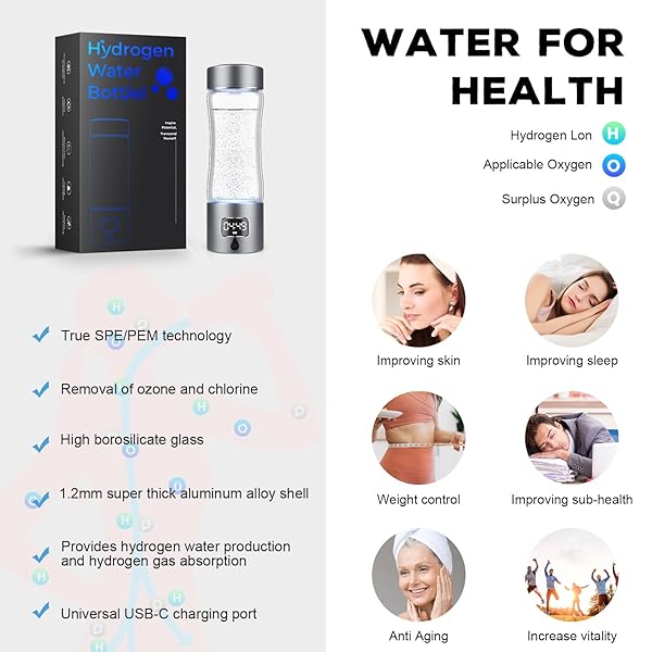ANLEWO HYDROGEN WATER BOTTLE GENERATOR WITH SPE/PEM TECHNOLOGY, 5000PPB,PORTABLE RECHARGEABLE HYDROGEN WATER IONIZER MACHINE FOR HOME,OFFICE, GYM,TRAVEL -GIFT FOR HOLIDAYS