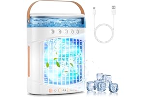 GCOBUP Portable Air Conditioners Parts Fans, 4-in-1 Portable Air Cooler Fan with 700mL Tank, 2 Speeds & 7-Color LED Lights - Mini Evaporative AC Unit for Camping, Office, Bedroom, Car