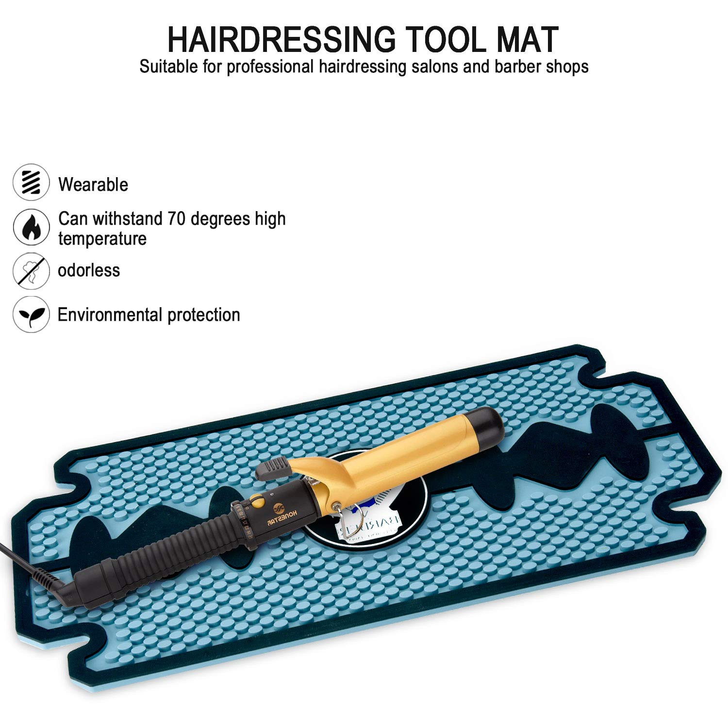 Noverlife Rubber Barber Station Mat, Heat Resistant Anti Slip Hair Salon Service Mat, Double Edge Countertop Protector Pad for Hair Styling Tools, Professional Flexible Mat for Clippers Salon Tools: Beauty