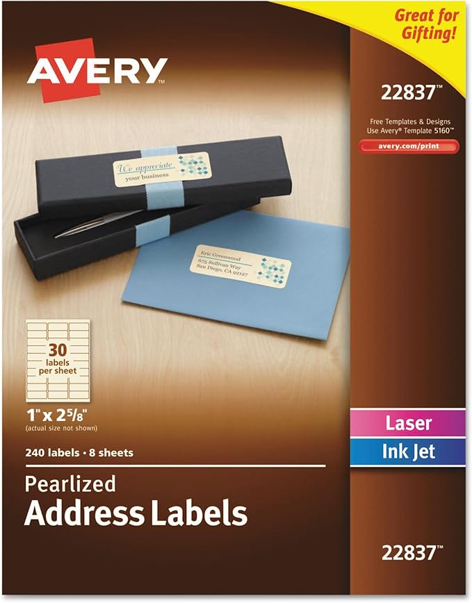 AVERY Pearlized Ivory Address Labels, 1 x 2.62 Inches