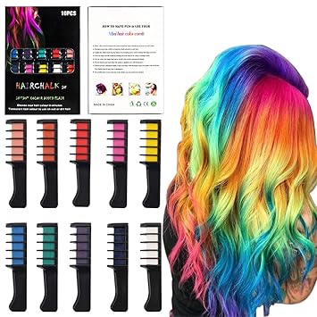 Qivange Hair Chalk For Kids 10 Pcs Temporary Hair Chalk Combs