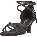 Latein Tanzschuhe Damen - 8,5cm Absatz Satin - Offene Zehen Mit Wildledersohle - Schwarz