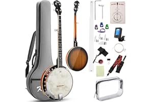 Banjo, Kmise 5 String Beginner Banjo 38 inch Full Size with Remo Head Closed Back with Removable Resonator, Tuner, Strings, Finger Picks, Strap, Bag, Accessories Set Gift Choice for Adults Beginner