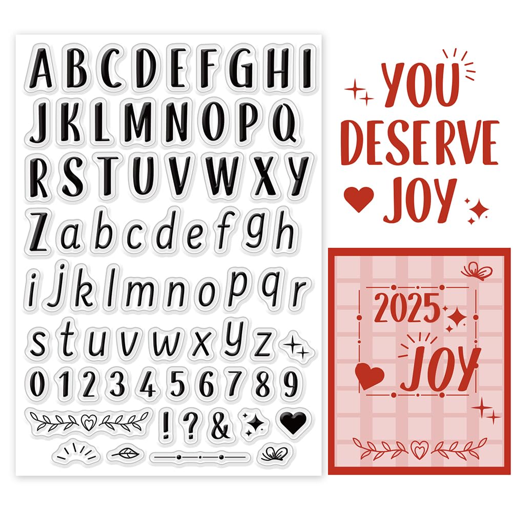 PH PandaHall Letter Clear Stamps Alphabets A-Z Transparent Stamps Number Silicone Stamp Rubber Stamp for Christmas New Year Cards Making Journaling Photo Album Scrapbooking, 11X16cm