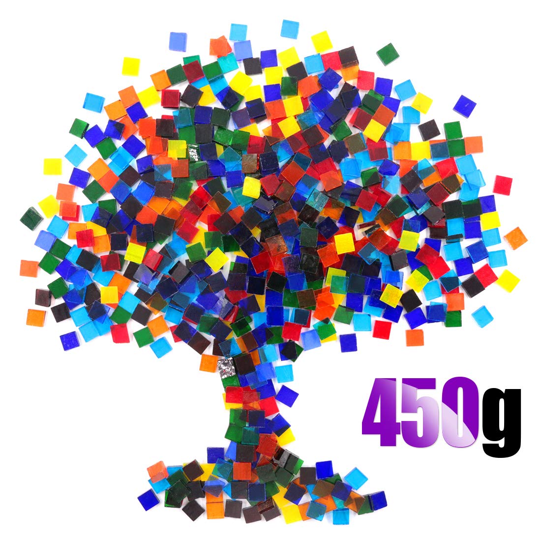 Sweet 1 Pound Mosaic Tiles Mixed Color Glass Pieces with Organizing Container, Genuine Mosaic Tiles Perfect for Home Decoration Crafts Supply (Transparent, Square)