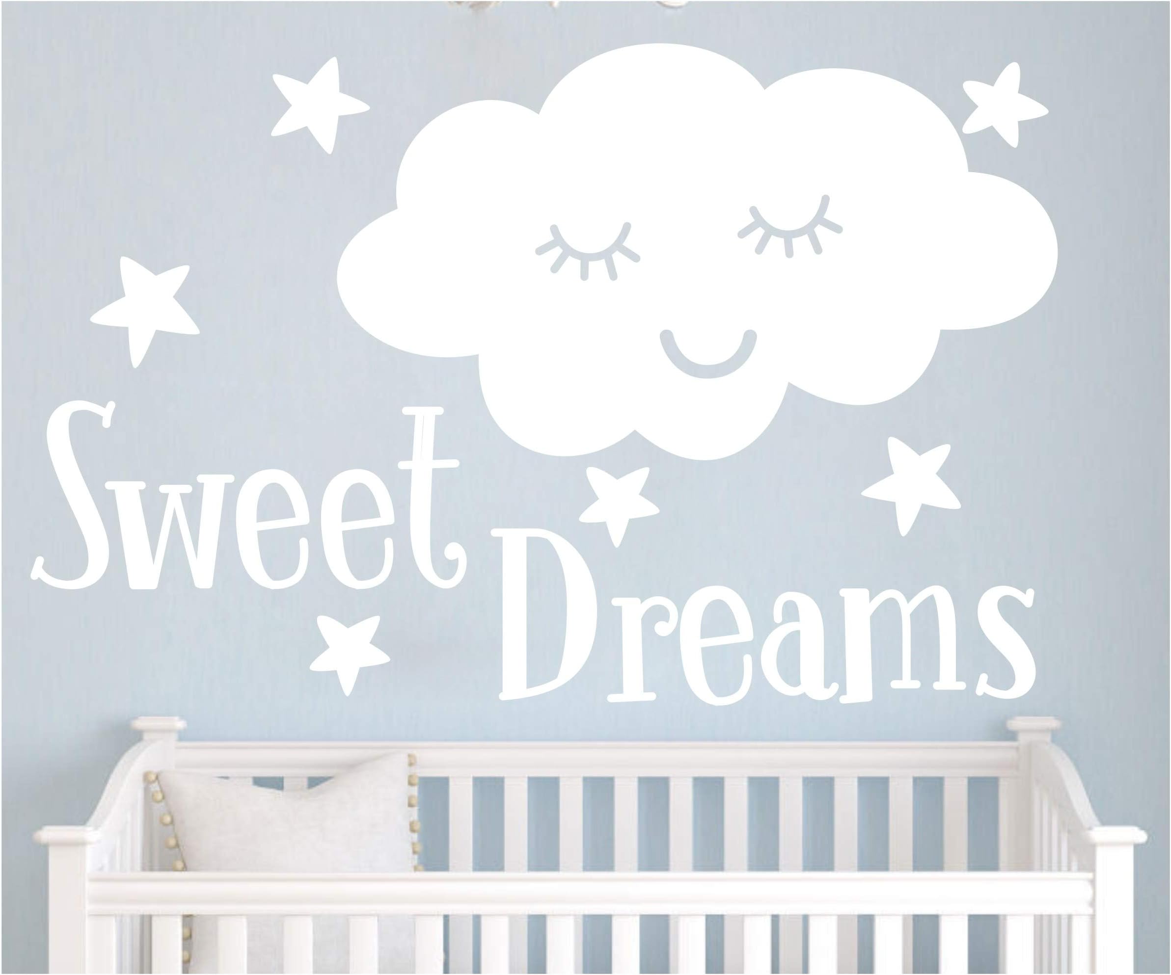 Sweet Dreams with Smile Cloud Stars Wall Decal Art Vinyl Sticker Quote Lettering Decoration Removable Baby Girl Boy Kids Nursery Room Decor YMX32 (White, 57X37CM)