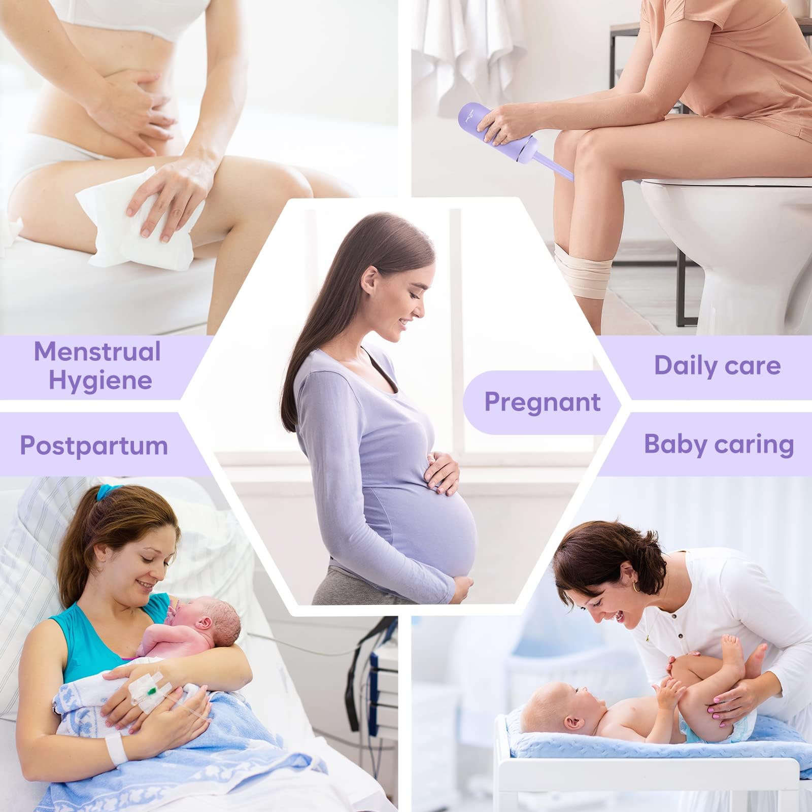 Easy@Home Portable Peri Bottle for Postpartum & Perineal Care: Handheld Bidet Perfect for Personal Hygiene Cleaning & Travel Friendly | 380ml Leakproof & Convenient Design | BPA-Free | EPB-01 Purple