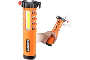 CARELITE Emergency Car Flashlight with Seatbelt Cutter and Window Breaker, LED Work Light & Flash Beacon, Life-Saving Car Escape Tool for Roadside Safety (Orange)
