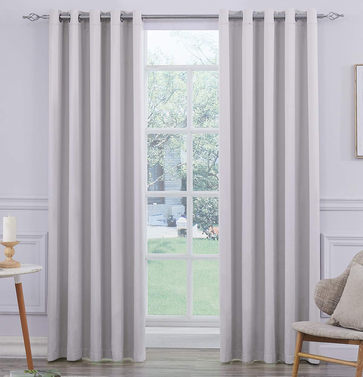 Coastline Ultra Soft Satin Sliver Grey Blackout Eyelet Curtain Window Treatment Drapes 2 panels for Bedroom, Livingroom, Kids Nursery Room W66 x L72 inch