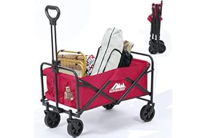 KOMSURF Foldable Utility Wagons Heavy Duty Folding Grocery Cart on Wheels, 200 lbs Capacity with Side Pockets for Garden, Shopping, Sporting and Beach Outdoor Use