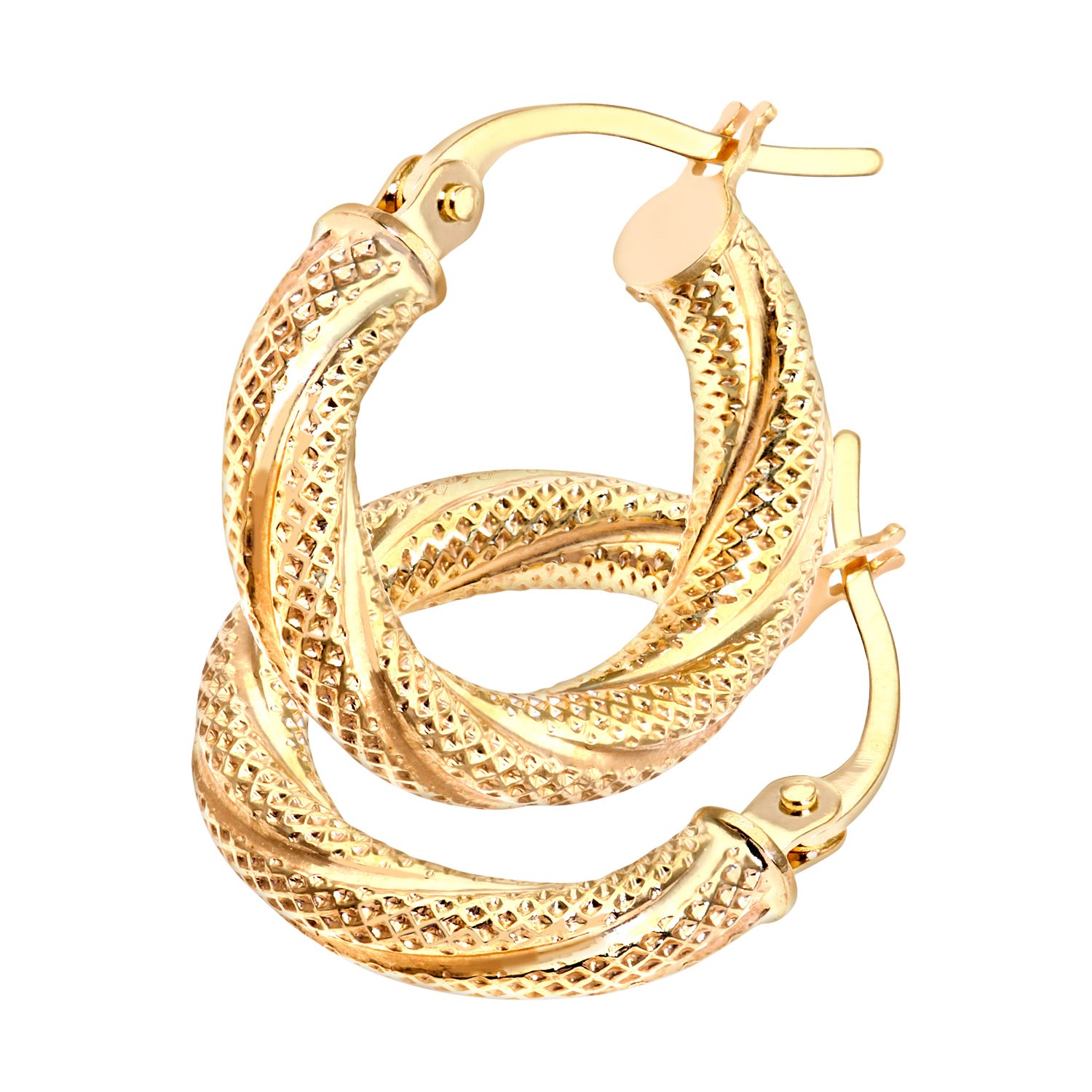 9ct Yellow Gold Earrings – Thick Twisted Textured Hoop Women’s Earrings - by Elegano