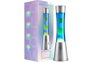 Glow Bright 15.43" Cylinder Glow Lamp with Silver Base, Blue Liquid and Green Wax, Novelty Lamp and Home Décor for Adults, Teens and Kids