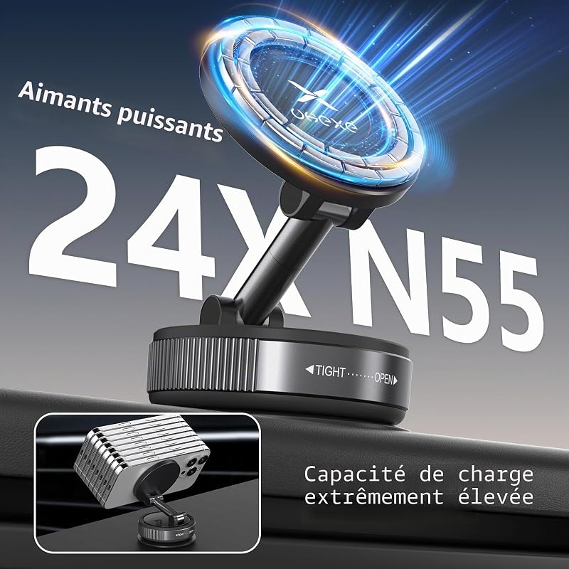 Support de téléphone magnétique pour Voiture à Ventouse et Aimant Magsafe, Support de téléphone Voiture à Suction Ultra et réglable 360° pour iPhone 17 Pro Max 16 15 14 13 12 Air Plus (Noir) — photo 7 sur 8