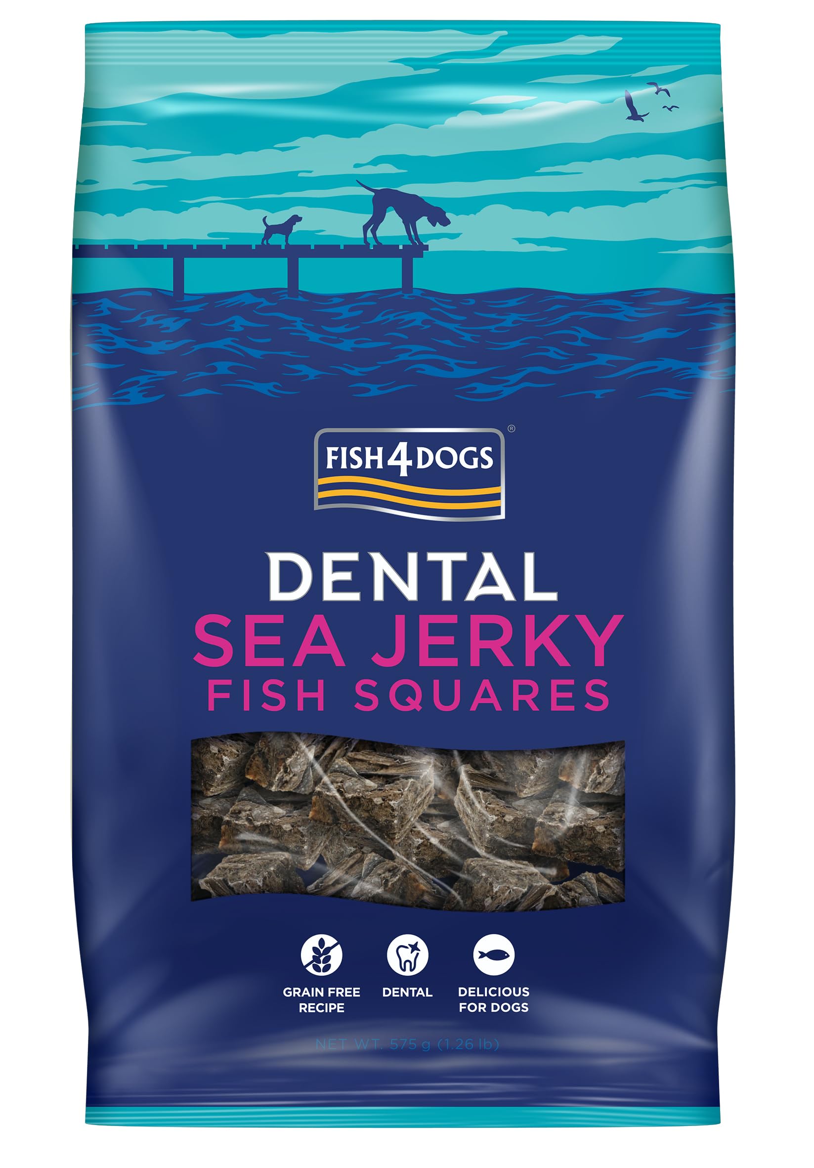 Fish4Dogs Sea Jerky Squares | Low Calorie, Hypoallergenic Dog Treat | Baked Fish Chew for Dogs | Natural, Dental | Fish Skin for Dogs (575g)