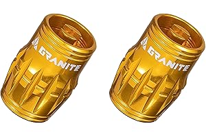 Granite Juicy Nipple Valve Cap with Valve Core Removing Function, Tire Valve Caps Dust Covers for Bikes and Vehicles, Durable Alloy Schrader Valve Cap, 2-Piece Set (Gold)