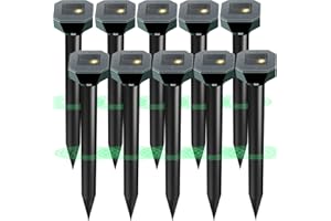 CVTAYN Snake & Mole & Rabbit & Skunk Repellent Solar Powered, 2025 Upgraded Ultrasonic Deterrent, IP65 Waterproof, Gopher Groundhog Chipmunk Raccoon and Vole Repellent & Deterrent for Lawn & Garden, 10 Pack