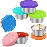 LIEMAND 6x1.6 oz Salad Dressing Container to Go, Leakproof Reusable Stainless Steel Small Container with Lid,Sauce Containers for Lunch box,Picnics,Travel,Office and Meal Prep