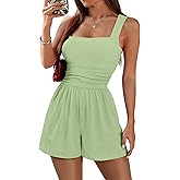 LOOKBOHO Women's Rompers Atheletic Workout Jumpsuit Square Neck Waist Corset Sexy Short Jumpsuits One Piece Bodysuits