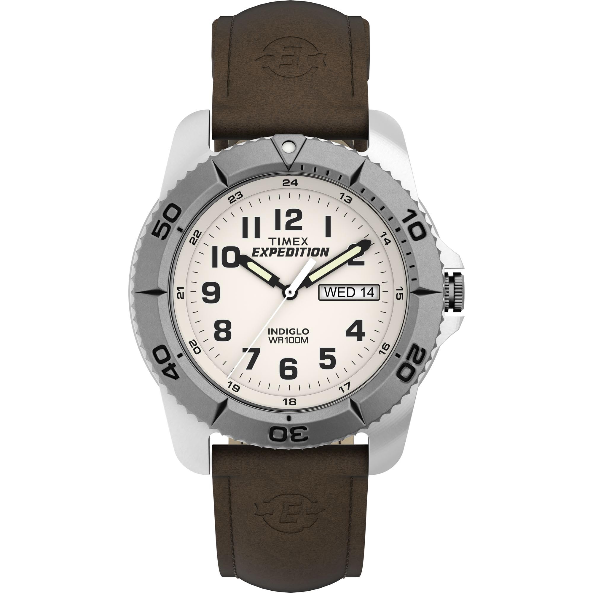 Expedition Timex Men's Quartz Strap Watch with Yellow Dial Analogue Display and Brown Leather