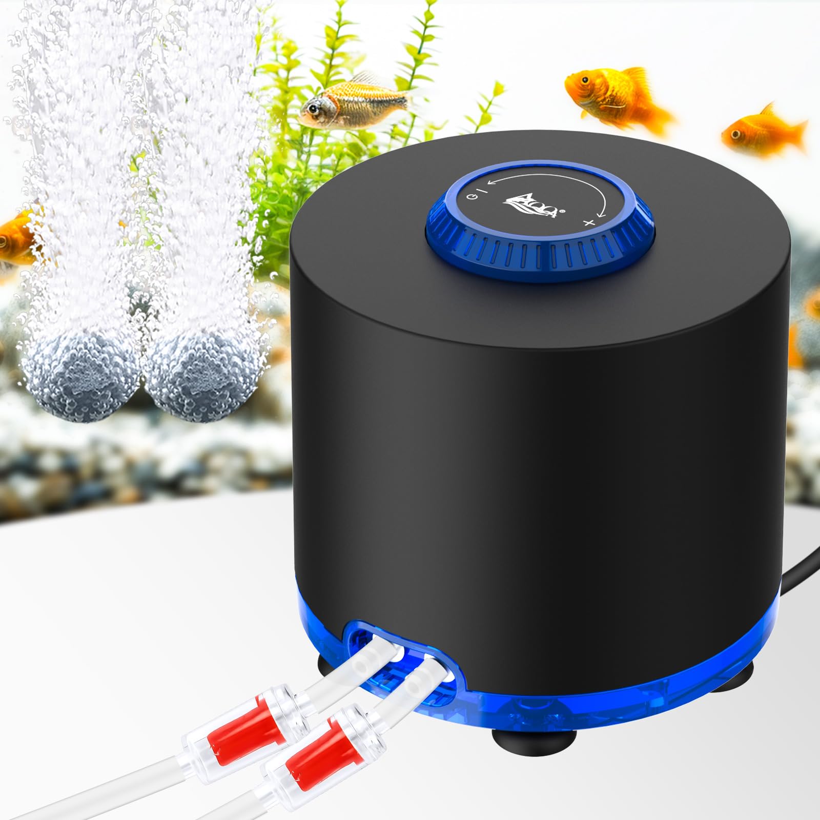 AQQA Aquarium Air Pump, 540L/h Powerful Fish Tank Air Pump- Sufficient Oxygen Supply, 6W Ultra Quiet Fish Tank Bubbler for Aquariums up to 600L