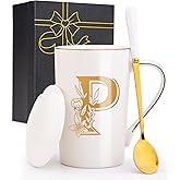 Jmugmt Letter P Personalized Initial Mugs with Flower, Letter P Personalized Coffee Mug, Customized Cool Letters Mugs for Women, Bridal Shower Gifts, Women's Initials Gifts Mug 14 OZ Matte White