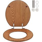 SUFISEAT Wooden Toilet Seat Round with Metal Hinges, Wood Toilet Seat for American Standard Size Toilet Seats, Easy to Instal