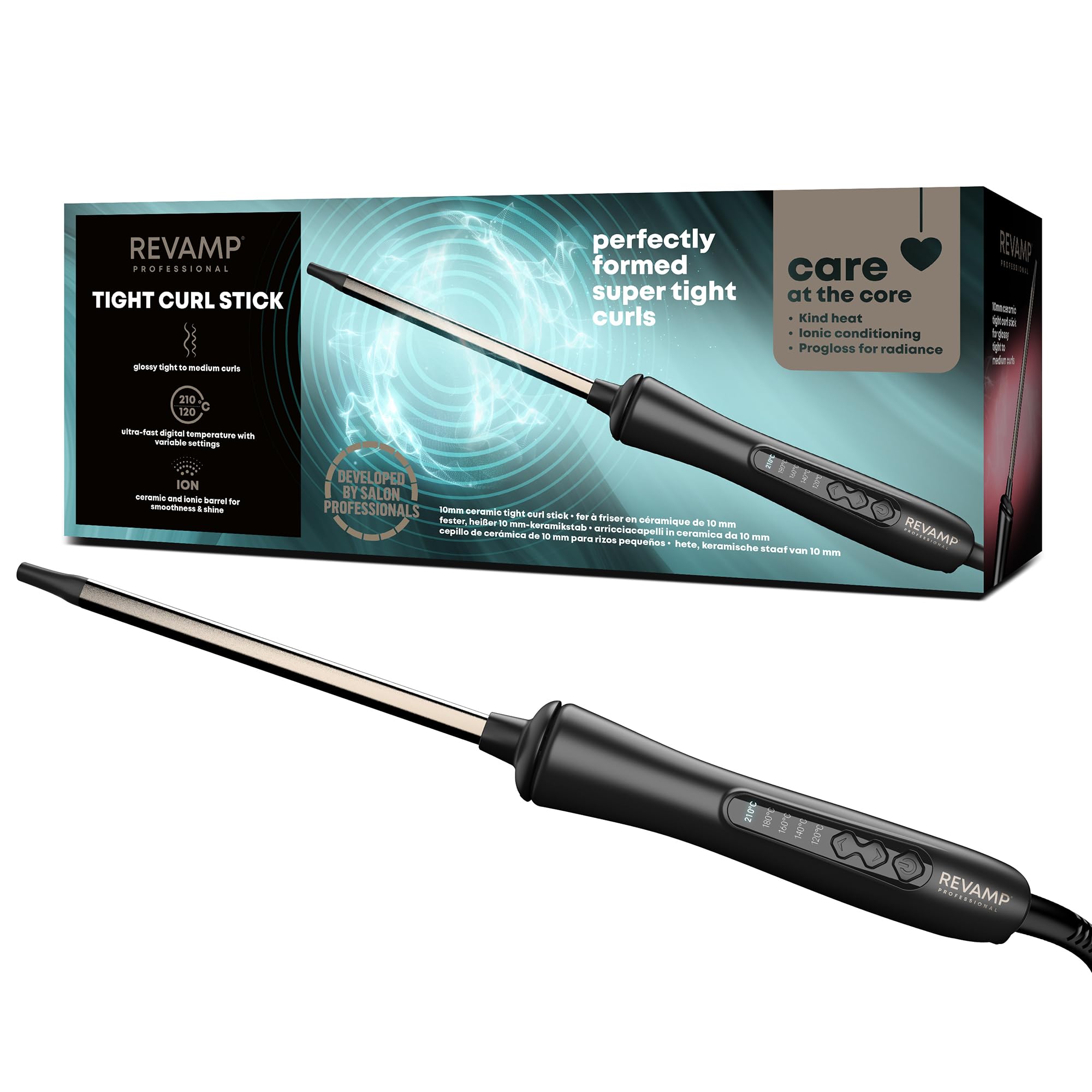 REVAMP Ultra Slim Curling Wand - Hair Curling Iron for Tight Curls, Ceramic Chopstick Curl Wand Infused with Progloss Oils, Temperature Control Curler, Thin Curling Tongs for Short & Long Hair