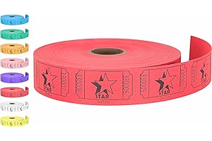 Tacticai 1000 Raffle Tickets, Star, Red (1 of 8 Colors), Single Roll, Ticket for Events, Entry, Class Reward, Fundraiser & Prizes