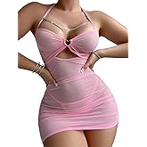 CRIPOM Sexy Lingerie for Women Sheer Lingerie Set Bodycon Mini Lingerie Dress Ruched Party Clubwear Outfits