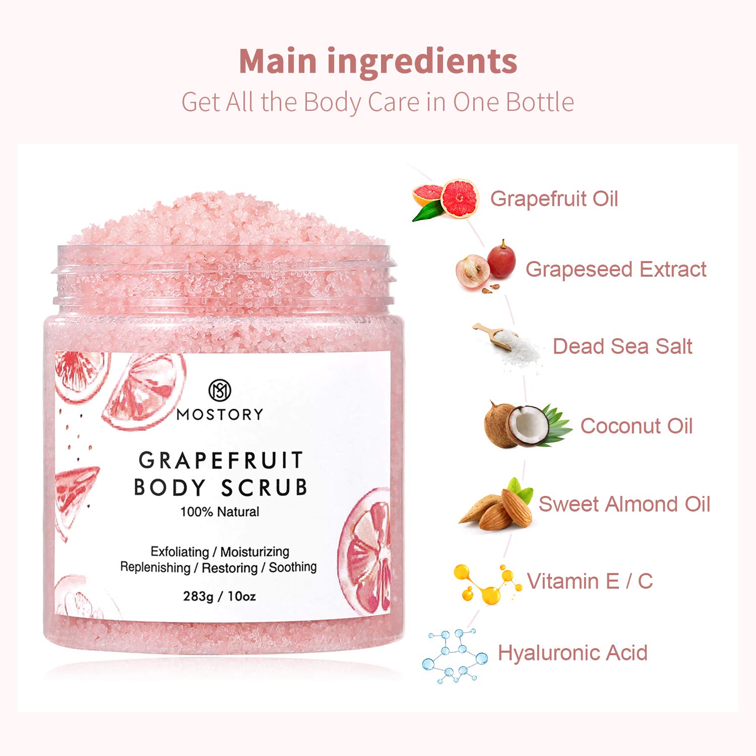 Natural Grapefruit Exfoliating Body Scrub - Shooting Organic Dead Sea Salt Anti Aging Acne Wrinkles Cellulite Remover Exfoliator Moisturizing Vitamin E Vitamin C Coconut Oil Scrubs for Women Men 10 oz : Beauty
