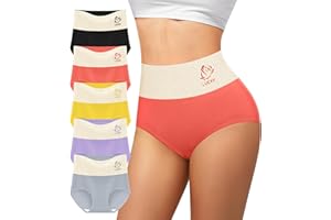 MIOTAN Women's Cotton Underwear High Waisted Tummy Control Soft Stretch Briefs Full Coverage Panties 5 Pack