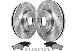 MOTOREVO Front Brake Pads And Rotors Kit Vented Compatible With Toyota Highlander 2001 2002 2003 2004 2005 2006 2007 Drilled Slotted Brake Rotors Ceramic Brake Pads (11.65in) 295.9mm Brake Kits