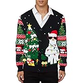 ZenGents Men's Christmas Cardigan Sweater V Neck Buttons Knitted Cardigans Ugly Xmas Sweater