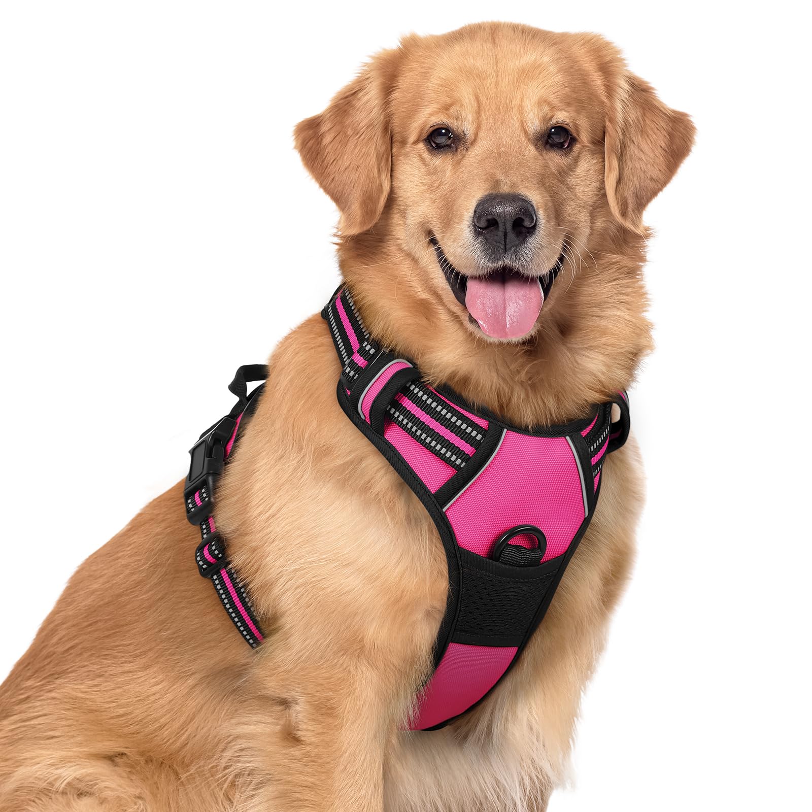 Photo 1 of rabbitgoo Dog Harness No Pull with 2 Leash Clips, Adjustable Soft Padded, Reflective Oxford No Choke Pet Vest with Easy Control Handle for Large Dogs, Hot Pink, XL