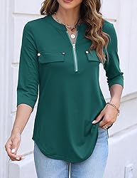 Halife 3/4 Sleeve Tops for Women Collar V Neck