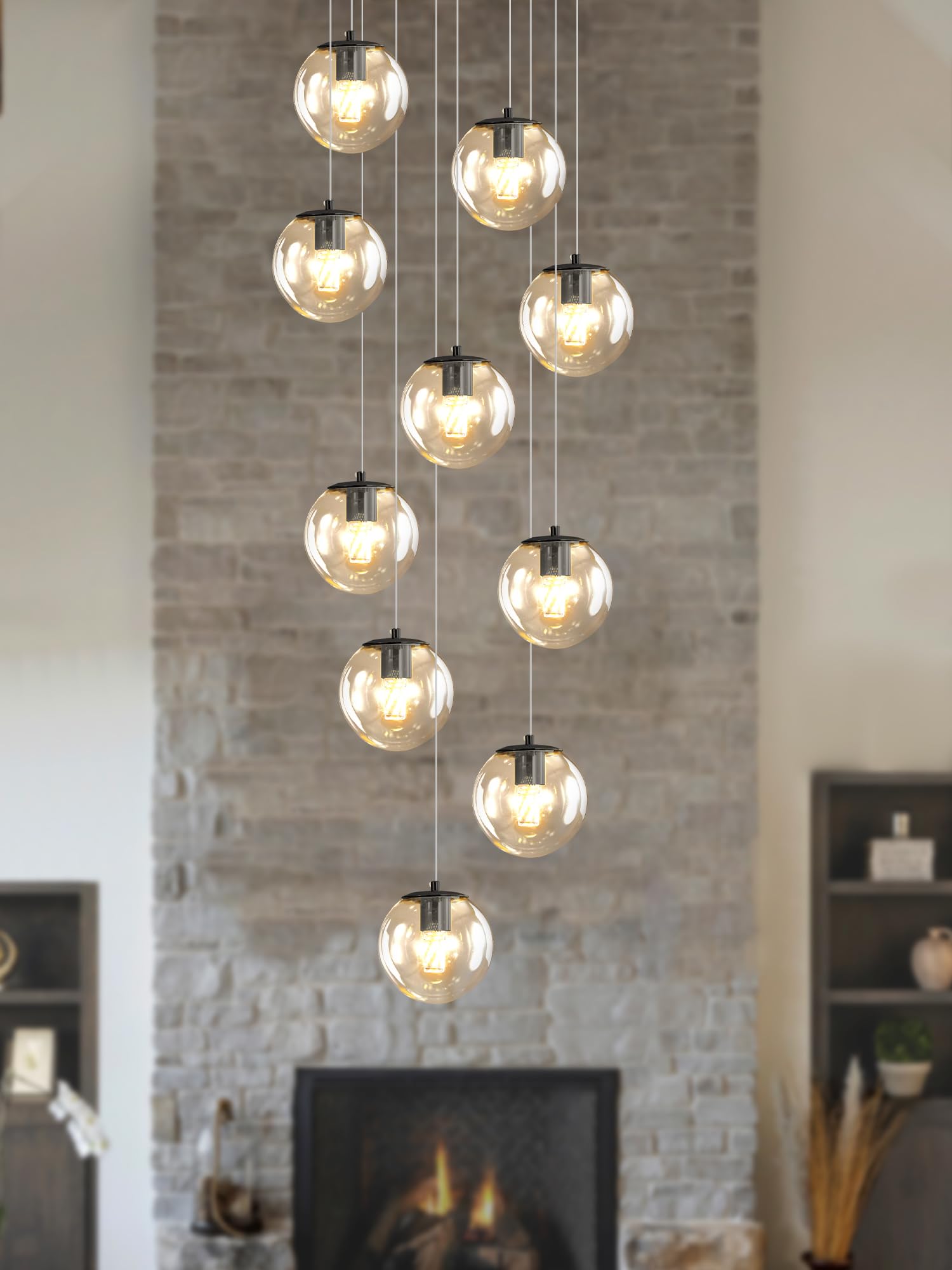 Photo 1 of ** MISSING HALF OF BALLS**ykolupty 10-Light LED Staircase Modern Glass Globe Pendant Light Large Chandeliers for High Ceilings, Entryway Lighting Fixture Villas and Stairs